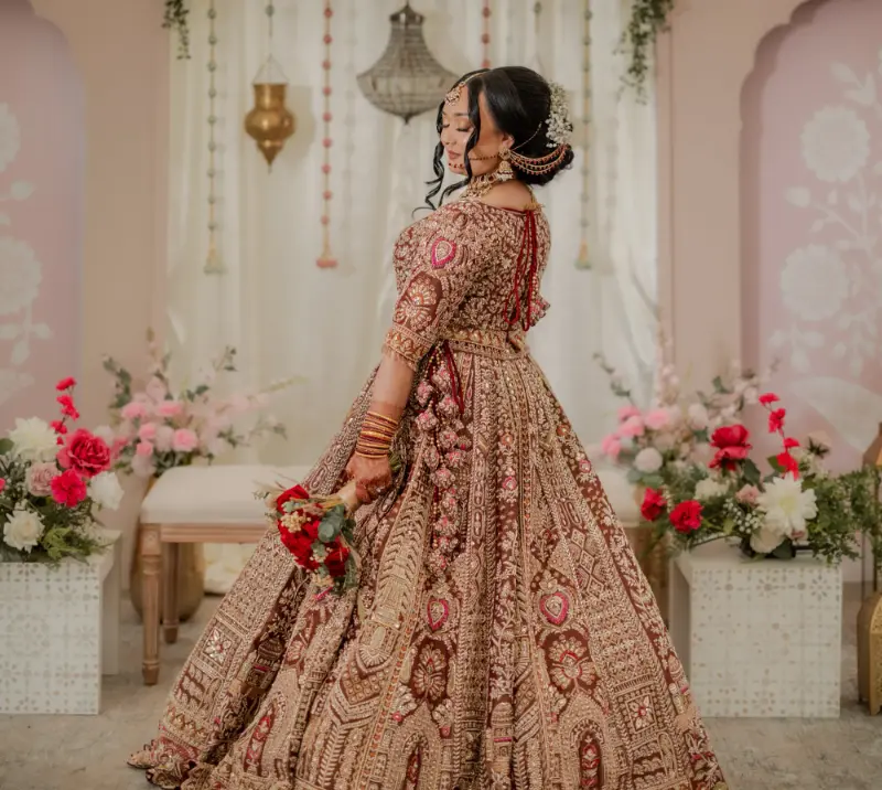 A lady dressed up for a wedding.