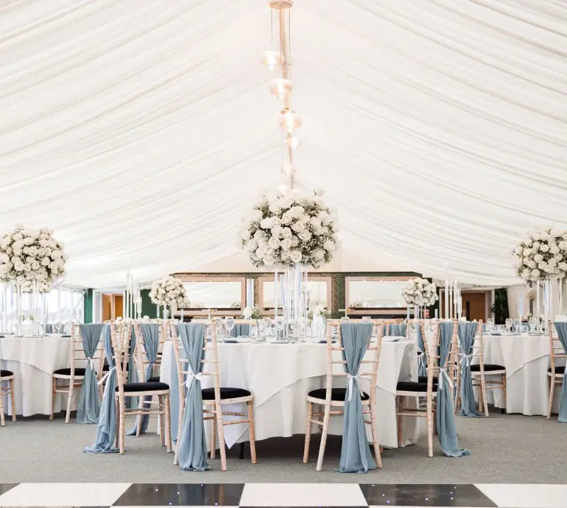 Marquee dressed up for a wedding.